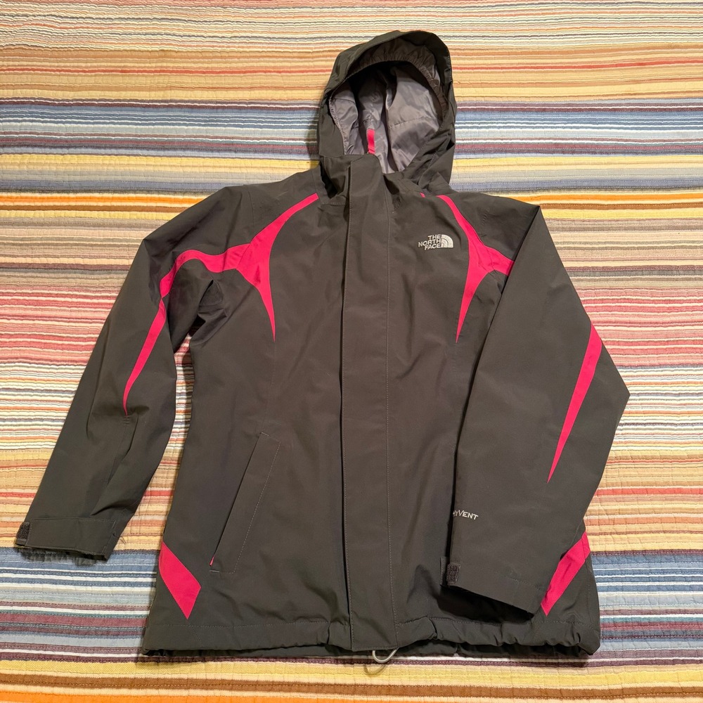 The North Face Girls L 14/16 HyVent Jacket Gray Pink Waterproof Hooded‎ Shell